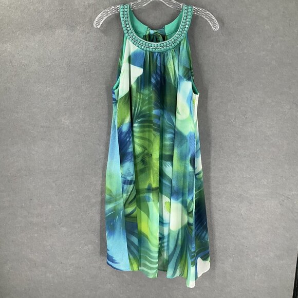 Signature by Robbie Bee Dress Women‎ Sz 8 Blue Flowy Shift Travel Resortwear - Picture 1 of 13